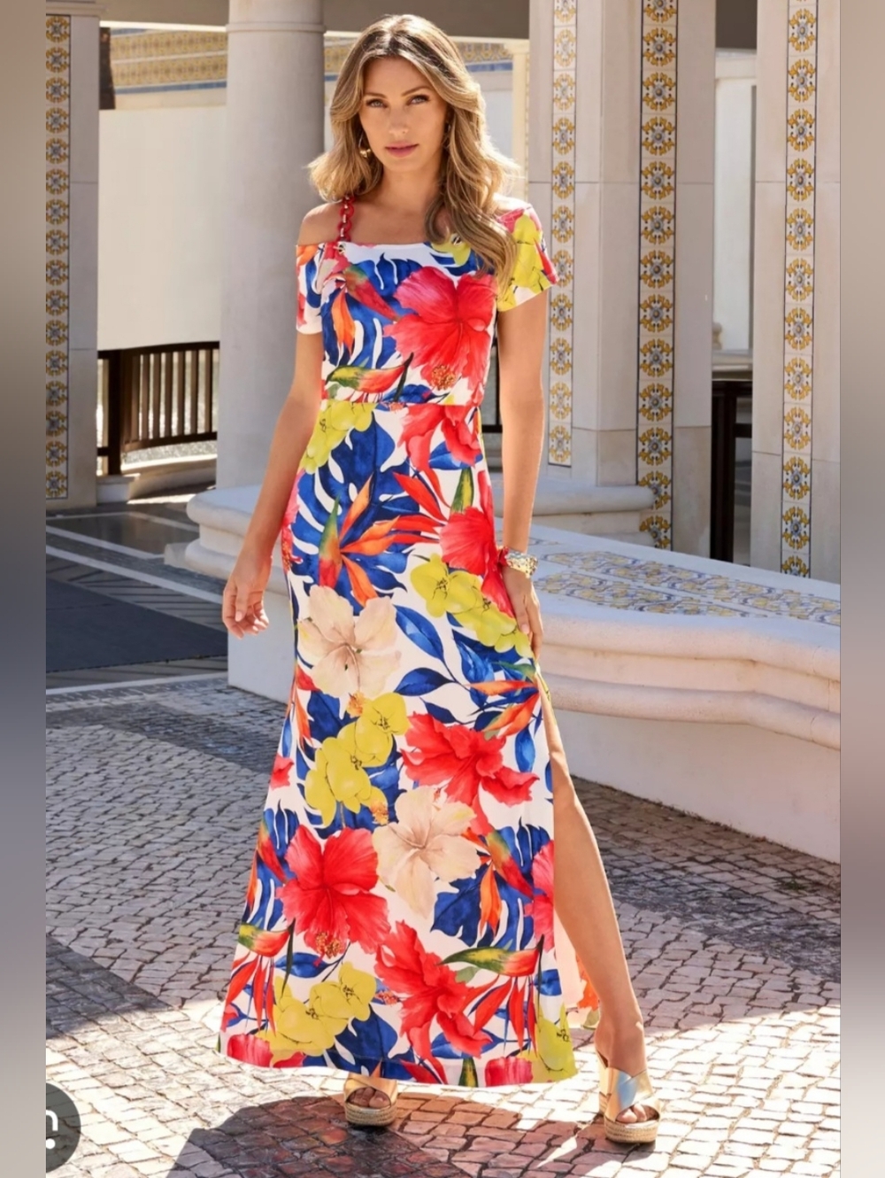 NWT Boston Proper Weekend in Provence Print Chain Strap Shoulder Maxi Dress L